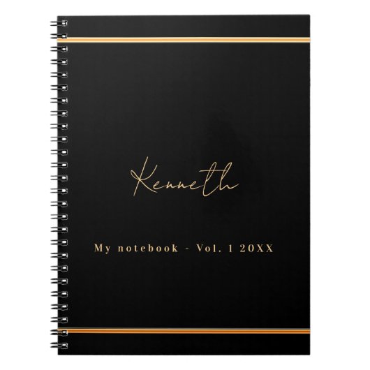 Zwart goud naam script minimalist notitieboek (Voorkant)