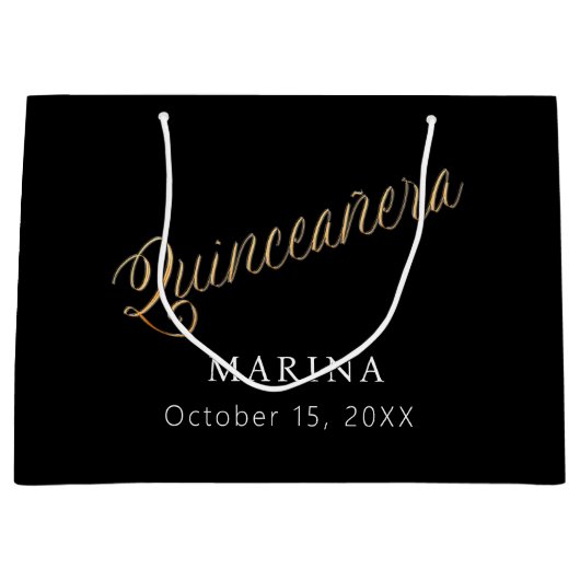 Zwart goud naam script Quinceanera Groot Cadeauzakje (Voorkant)