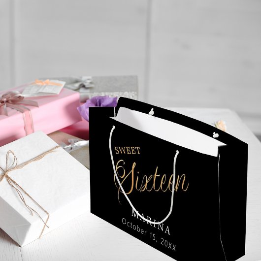 Zwart goud naam script Sweet 16 Groot Cadeauzakje