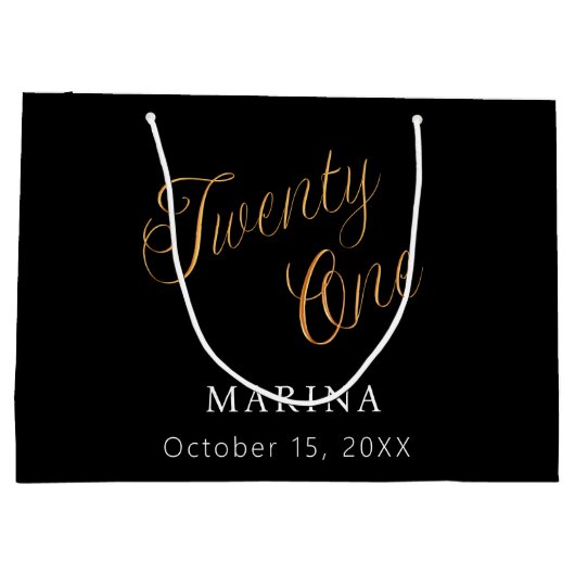 Zwart goud naamschrift 21e verjaardag groot cadeauzakje (Achterkant)