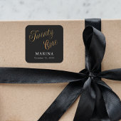 Zwart goud naamschrift 21e verjaardag vierkante sticker