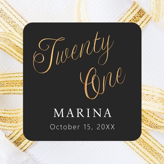 Zwart goud naamschrift 21e verjaardag vierkante sticker