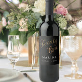 Zwart goud naamschrift 21e verjaardag wijn etiket