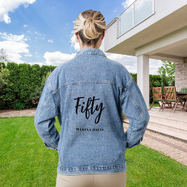 Zwart goud naamschrift 50e verjaardag denim jacket