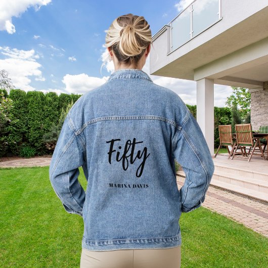 Zwart goud naamschrift 50e verjaardag denim jacket
