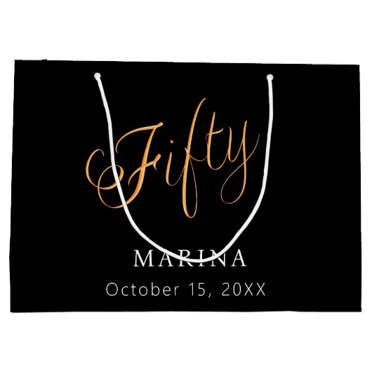Zwart goud naamschrift 50e verjaardag groot cadeauzakje (Achterkant)