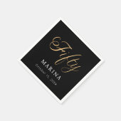 Zwart goud naamschrift 50e verjaardag servet (Hoek)