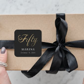 Zwart goud naamschrift 50e verjaardag vierkante sticker