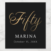 Zwart goud naamschrift 50e verjaardag wijn etiket (Enkel label)