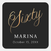 Zwart goud naamschrift 60e verjaardag vierkante sticker (Voorkant)