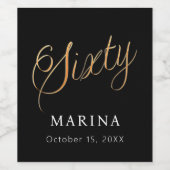 Zwart goud naamschrift 60e verjaardag wijn etiket (Enkel label)