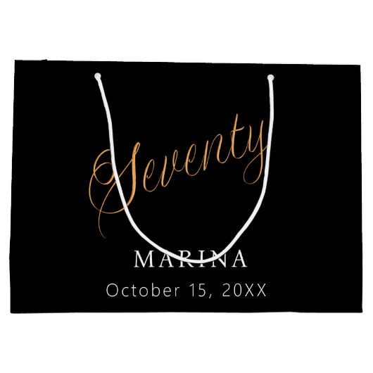 Zwart goud naamschrift 70e verjaardag groot cadeauzakje (Achterkant)