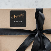 Zwart goud naamschrift 70e verjaardag vierkante sticker