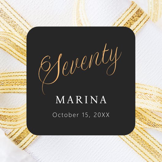 Zwart goud naamschrift 70e verjaardag vierkante sticker