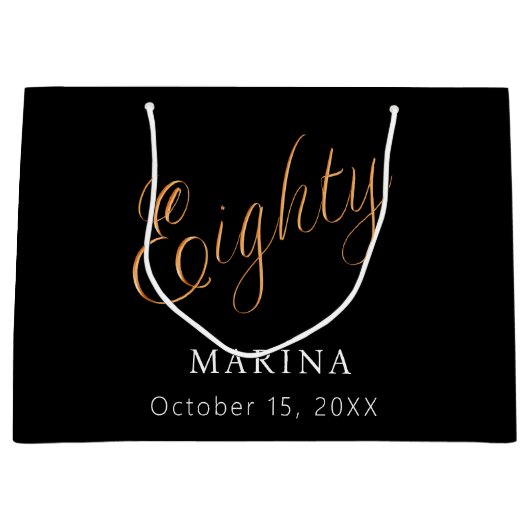 Zwart goud naamschrift 80e verjaardag groot cadeauzakje (Voorkant)
