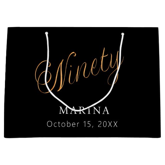 Zwart goud naamschrift 90ste verjaardag groot cadeauzakje (Voorkant)