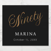 Zwart goud naamschrift 90ste verjaardag sparkling wijnetiket (Enkel label)