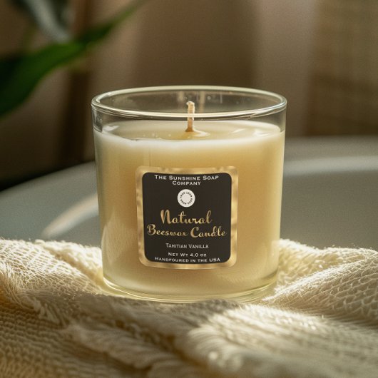 Zwart & goud natuurlijke bijenwas kaars label w ge