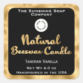 Zwart & goud natuurlijke bijenwas kaars label w ge (Voorkant)