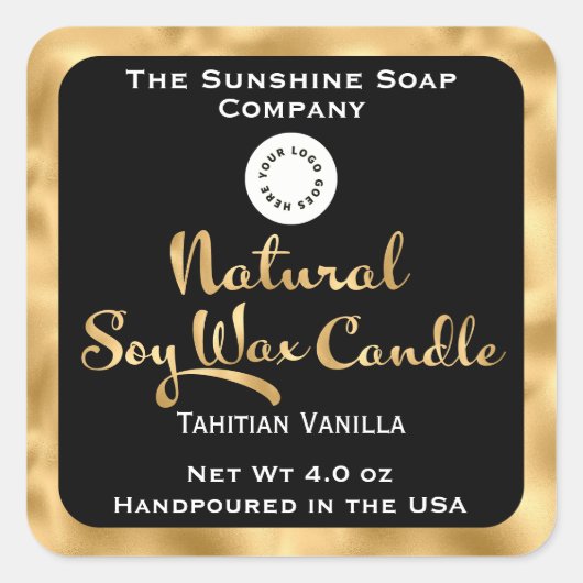 Zwart & goud natuurlijke soja was kaars label w lo (Voorkant)