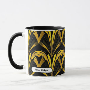 Zwart Goud Neo Deco Naadloos Abstracte Kunst Mok
