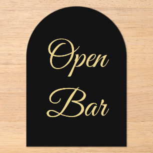 Zwart & Goud Nep Folie Gebogen Acryl Open Bar Bord Uitnodigingen