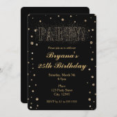 Zwart & Goud Nep Glitter FEest Uitnodigingen (Voorkant / Achterkant)