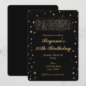 Zwart & Goud Nep Glitters PARTY Uitnodigingen (Voorkant / Achterkant)