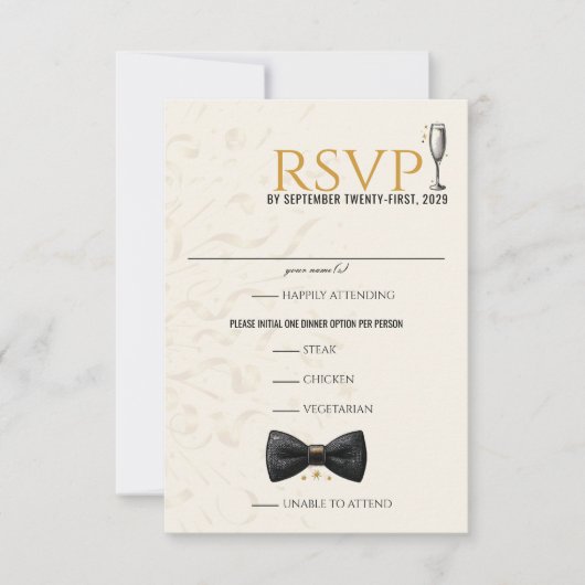 Zwart & Goud New Years Eve Bruiloft RSVP Kaartje (Voorkant)