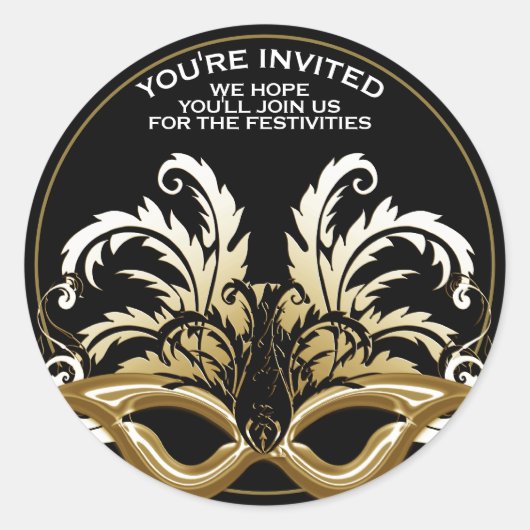 Zwart/Goud New Years Eve Masquerade Envelope Seal Ronde Sticker (Voorkant)