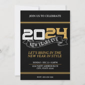 Zwart & Goud New Years Eve Party Banner 2024 Kaart (Voorkant)
