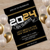 Zwart & Goud New Years Eve Party Banner 2024 Kaart