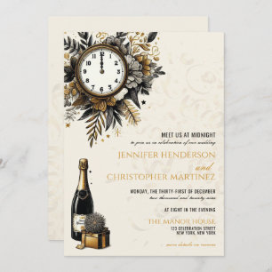 Zwart & Goud New Years Eve QR bruiloft uitnodiging