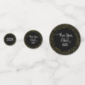 Zwart Goud Nieuwjaar Cheer Glitter Script Snowflak Confetti (Voorkanten)