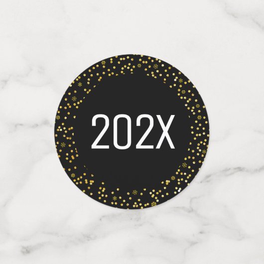 Zwart Goud Nieuwjaar Cheer Glitter Script Snowflak Confetti (Kleine voorkant)