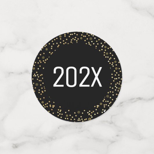 Zwart Goud Nieuwjaar Cheer Script Sneeuwvlok Glitt Confetti (Kleine voorkant)