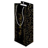 Zwart Goud Nieuwjaar Cheer Script Snowflakes Moder Wijn Cadeautas (Achterkant Gekanteld)