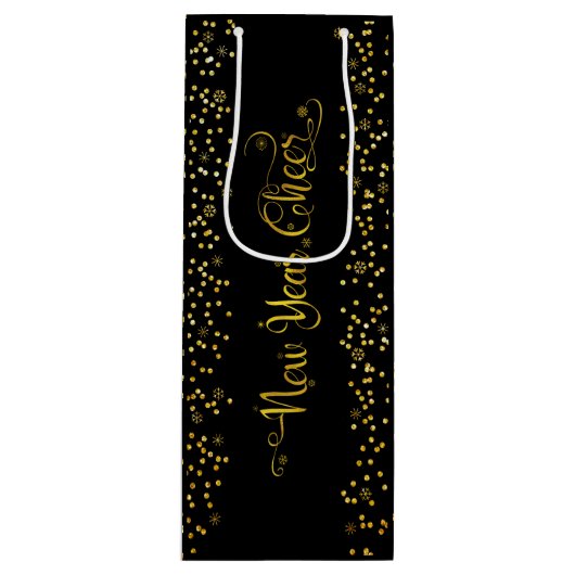Zwart Goud Nieuwjaar Cheer Script Snowflakes Moder Wijn Cadeautas (Voorkant)