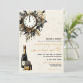 Zwart & Goud Nieuwjaar Eve bruiloft uitnodiging (Staand voorkant)