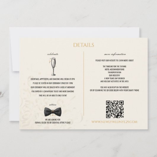 Zwart & Goud Nieuwjaar Eve bruiloft uitnodiging (Achterkant)