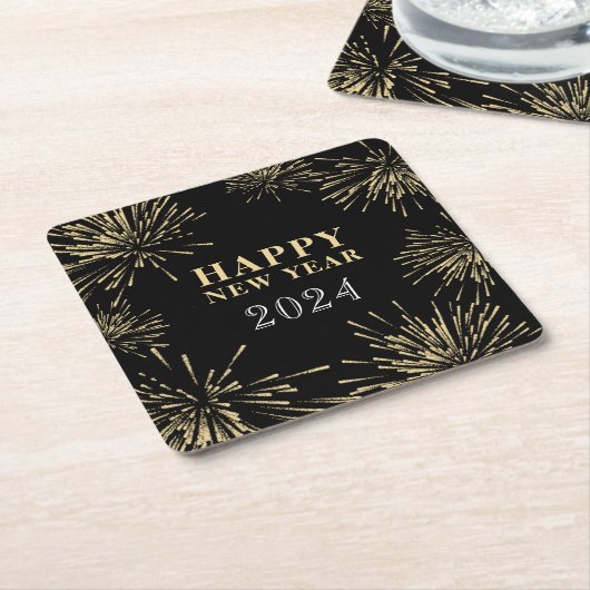 Zwart Goud Nieuwjaar Kartonnen Onderzetters (Schuin)