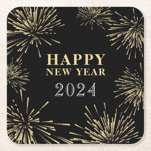 Zwart Goud Nieuwjaar Kartonnen Onderzetters (Voorkant)
