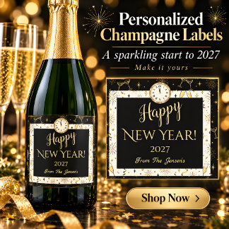 Zwart Goud Nieuwjaars Champagne Fles Label Sparkling Wijnetiket