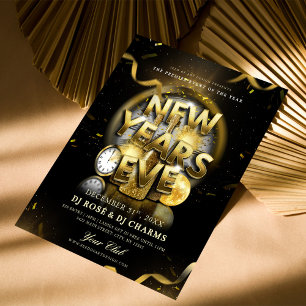 Zwart & Goud Nieuwjaarsavond Clubfeest Flyer