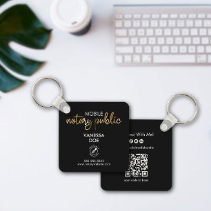 Zwart & Goud Notaris QR Code Logo Business Square Sleutelhanger