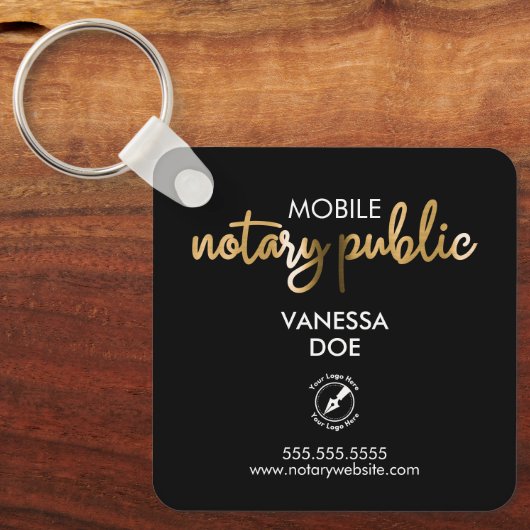 Zwart & Goud Notaris QR Code Logo Business Square Sleutelhanger (Voorkant)