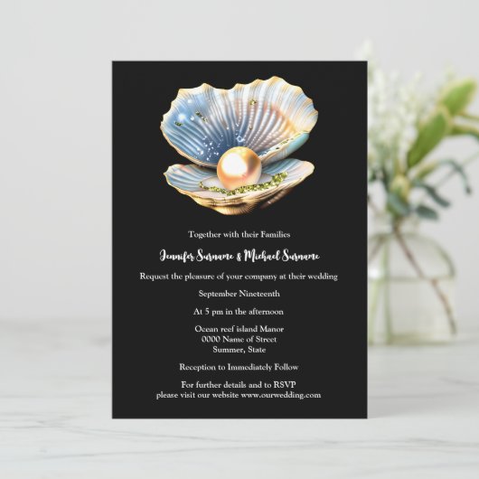 Zwart goud oester shell parel elegante strand ocea kaart (Staand voorkant)