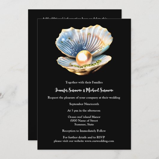 Zwart goud oester shell parel elegante strand ocea kaart (Voorkant / Achterkant)
