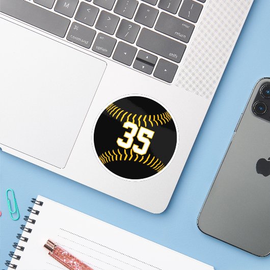 Zwart goud of ELK team kleuren honkbal softbal Sticker (Laptop met iPhone)