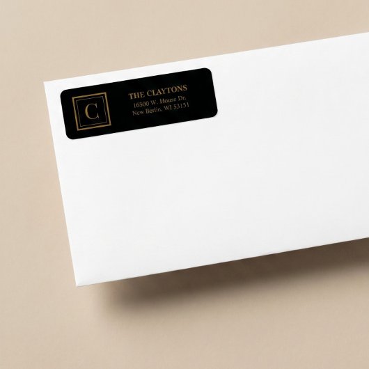 Zwart & Goud Omlijnd Monogram Retouradreslabel Etiket